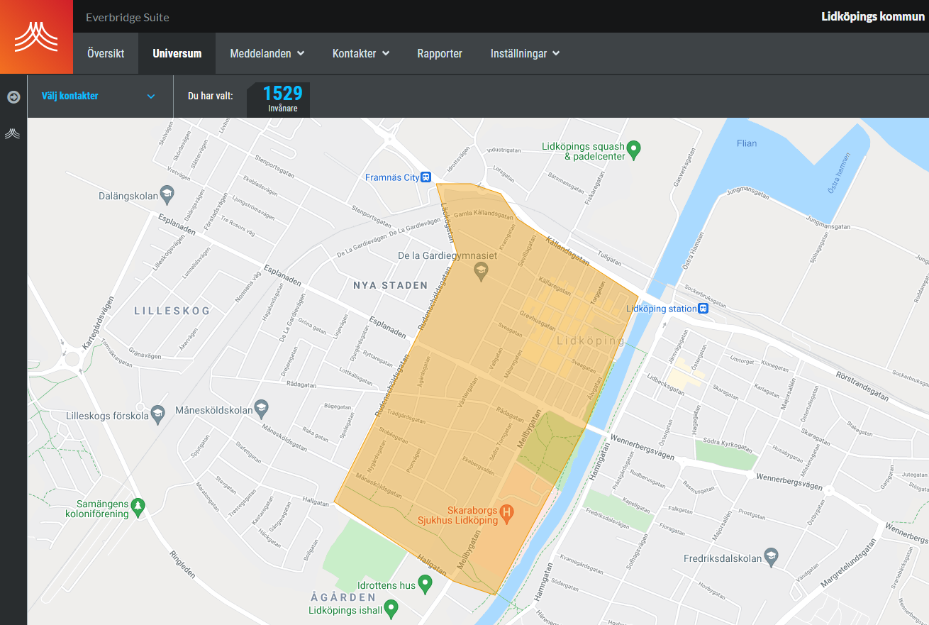 Karta över del av Lidköping
