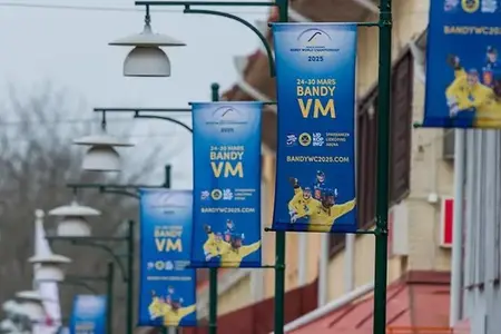 Bilden visar vepor som informerar om bandy-WM